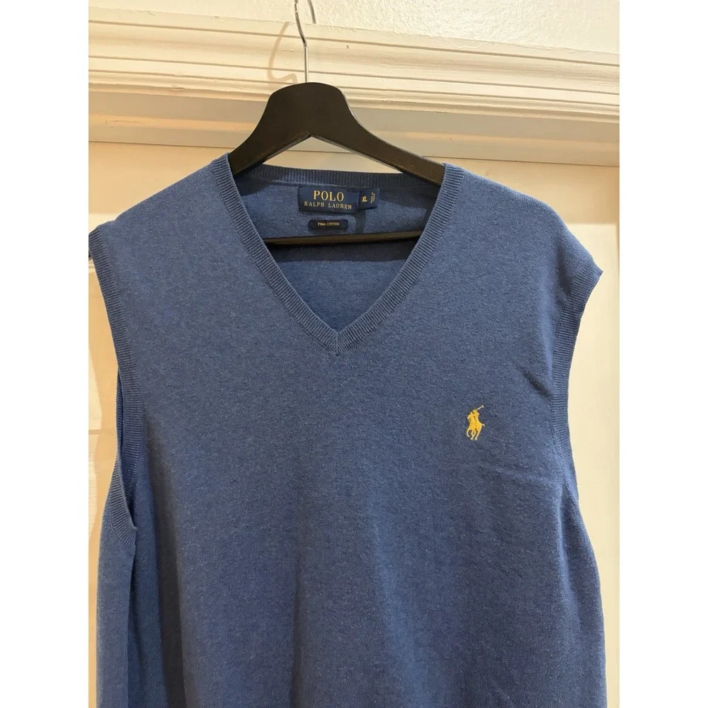 Polo Ralph Lauren Men's Blue Pima Cotton V-Neck Sweater Vest - Size XL